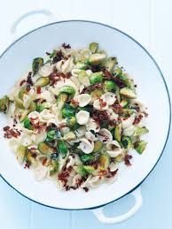Salad with pancetta crisps, roasted brussels sprouts, and pear. Orecchiette With Brussels Sprouts And Pancetta Donna Hay