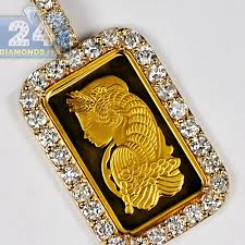 Is subject to dents and scratches. Mens Diamond Frame Pendant Suisse 24k Bar 14k Yellow Gold 2 48ct