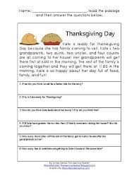 Thanksgiving Reading Math Prehension Page Teacherlingo Comprehension Passage Thanksgiving Readings Thanksgiving Passages