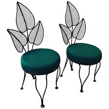 Salterini Dark Green Wrought Iron And Pink Cushion Palm Patio Garden Chairs Pair Wrought Iron Chairs Iron Chair Wrought Iron Patio Chairs