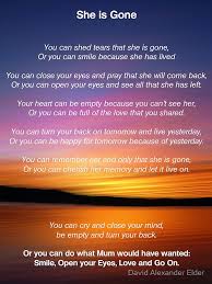 She Is Gone Funeral Poem For Mum Poster By David Alexander Elder Funeral Poems Mom Poems Mum Poems