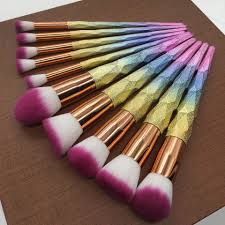 Rainbow Makeup Brushes Set 10pcs Strass Ferramentas Pro Po Foundation Kit Escova De Olho Labio Corretivo Rosto Diamante Buy Rainbow Pinceis De Maquiagem Definida 10pcs Strass Ferramentas Brush Set Kit Escova De Concealer