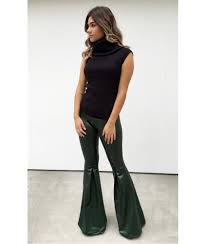 Calça De Couro Boca De Sino Calca Maxi Flare Cirre Militar Calca Maxi Flare Calca Flare Looks