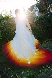 Phoenix Dip Dye Ombre Wedding Dress Silk And Tulle With Lace Etsy Ombre Wedding Dress Dip Dye Wedding Dress Wedding Dresses