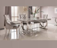 Grey marble effect 5 piece round dining set with randall chairs. Arianna Grey Marble Dining Set With 4 Velvet Chairs New Room Style