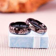 Couple Set 2 Rings Black Tungsten Bands With Domed Edge Mickey Mouse Design Pattern Rings 8mm 6mm Tungsten Disney Rings Disney Wedding Rings Tungsten Band