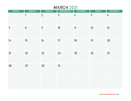 You can add 2020 2021 holidays of any country and the week number to your calendar while generating it. March 2021 Calendars Calendar Quickly