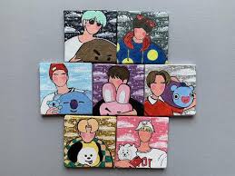 Bts X Bt21 3x3 Mini Acrylic Paintings Mini Canvas Art Diy Canvas Art Art