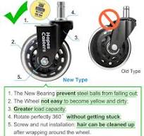 HOPES Office Chair Wheels Replacement Set of 5 – Heavy Duty Rubber Casters,  Smooth & Quiet Rolling for Hardwood Floors and Carpet, Universal Stem, No  ...
