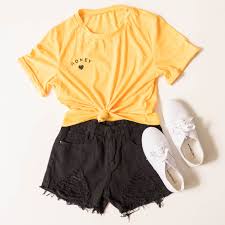 90 Fashion Black And Yellow Graphic Tee Honey Tee Graphic Tee Yellow Mustard Black Honey Honey Print Graphic Cropped Crop Top C Tshirt Outfit Summer Mustard Yellow Outfit Black Shorts Outfit