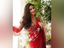 Katrina Kaif glows in red floral embroidery saree