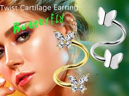Amazon.com: Jewseen Butterfly Twist Helix Earrings 16G Gold Cartilage  Earring Lip Piercing Jewelry 316L Stainless Steel Spiral Barbell Labret  Earring for Women Men: Clothing, Shoes & Jewelry