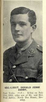 Second Lieutenant Donald Jesse Ashby (1898-1916) of Hull