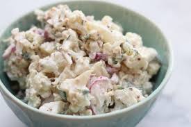 Keto Cauliflower Potato Salad Low Carb Delish Cauliflower Potatoes Salad Keto Cauliflower Salad Recipes Healthy Dinner