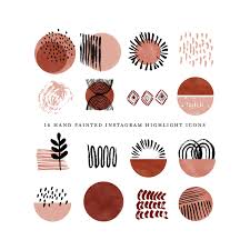 Boho Instagram Story Highlight Icons Red Burnt Black Pink Etsy Watercolor Circles Circle Clipart Cupcake Logo