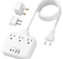 Numhew European Travel Plug Adapter with 3 Outlets and 4 USB ...