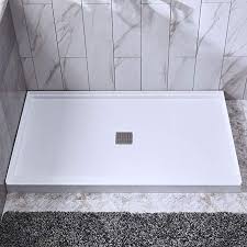 Woodbridge Solid Surface Shower Base 48 X 36 With Stainless Steel Linear Drain Cover Sbr4836 1000 C White Sbr4836 100 Shower Base Solid Surface Wood Bridge