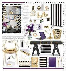 Black And White Office Decor Gold Black Purple White Office Decor By Hmb213 Liked On Polyvore Featuring Interior Interiors White Office Decor Purple Office Decor Work Office Decor