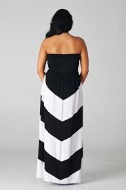 Black And White Striped Maxi Dress Plus Size Women Strapless Plus Size Chevron Maxi Dress Striped Black White Long 1x 2x 3x Chevron Dress Maxi Dresses Striped Dress