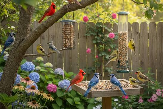 crowded bird feeder