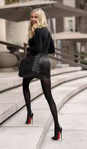 When the girls walk in high heels skirt rises!! High Heel Fashion Black Leather Mini Skirt Mini Skirts Fashion