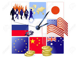Goods and services trade with australia totaled us $65.9 billion, and the united states ran a trade surplus of us $28.9 billion. Clock With World Map Silhouettes Of People Flags Of Usa Australia Japan Russia Eu And China Illustration Royalty Free Cliparts Vectors And Stock Illustration Image 11178081