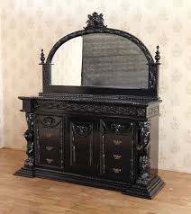 Black Neoclassical Gothic Dresser Chest W Mirror Carved Figures Dresser With Mirror Black Gothic Mirror Set