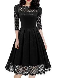 Women S Vintage Full Lace Cocktail Party Casual A Line Swing Dress Knee Length Floral Evening Swing Dresses 595 S Black Lace Swing Dress Lace Dress Dresses