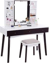 Amazon Com Bewishome Vanity Set With Mirror Cushioned Stool Storage Shelves Makeup Organizer 3 Drawers White Makeup Vanity Desk Dressing Table Fst05w Kitchen Dining Shop wayfair for all the best search results for cheap within makeup vanities. bewishome vanity set with mirror