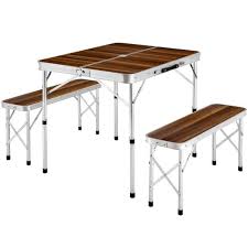 Tectake Table Pliante De Camping Valise 91 Cm X 67 5 Cm X 70 5 Cm 2 Bancs En Aluminium Marron Prix Pas Cher Cdiscount