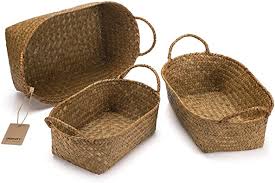 Amazon Com Dokot Natural Seagrass Storage Baskets With Handles Hand Woven Fruit Baskets D Seagrass Storage Baskets Storage Baskets Storage Baskets With Lids
