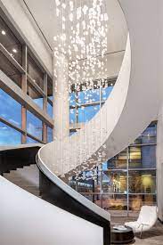 Feeling A Bit Of Crystal Vertigo This Custom Sculptural Chandelier Is In The Lobby Of The Le Meridien Modern Lighting Chandeliers Downtown Denver Stairs Design