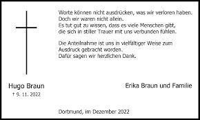 Traueranzeigen von Hugo Braun