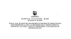 El alcalde de cali, maurice armitage, declaró este jueves un toque de queda a partir de las 19h00 (hora local), en medio de la marcha después de ver la manifestación de unas 20 mil personas que concurrieron en paz hasta el cam, no tengo otra opción que decretar el toque de queda a partir de. Decreto 2091 De 2020 Toque De Queda Y Ley Seca Fenalco Valle Del Cauca