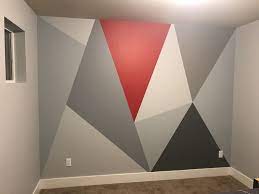 How to paint geometric wall design in a teenagers bedroom on a budget. Convex Wall Mural Painted Accent Wall Wall Paint Designs Wall Painting Geometric Wall Paint