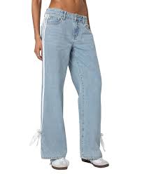 Edikted Lucille Low Rise Satin Bow Jeans in Light Blue
