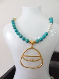 Turquoise With Pearl Necklace, Turquoise Gemstone Pearl With Gold Bag  Pendant, Women for Charm, Birthday Gift, Summer Jewelry for Women