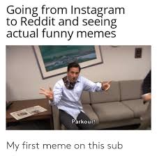 A way of describing cultural information being shared. Going From Instagram To Reddit And Seeing Actual Funny Memes Parkour My First Meme On This Sub Funny Meme On Me Me