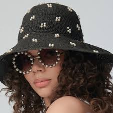 LELE SADOUGHI NWT AUTHENTIC JET CLUSTER RAFFIA WOVEN BUCKET FAUX PEARL H…