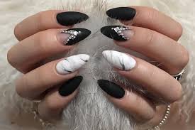 Matte Black Almond Shaped Nails Black Matte Almond Marble Nails Almond Acrylic Nails Black Nails Manicure