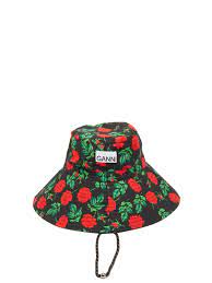 Rose Print Drawcord Cotton Poplin Bucket Hat Ganni Matchesfashion Uk