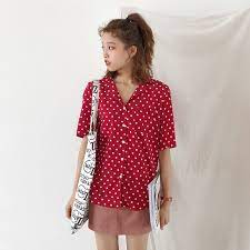 夏装2018新款女韩版复古温柔风漏锁骨上衣显瘦学生波点短袖衬衫潮 淘宝网 women s top tops fashion