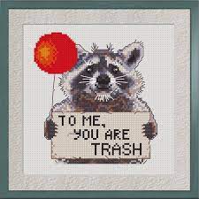 While some stitchers like to simply read the pattern and stitch away, one other alternative is marking out the pattern, or the pattern outline, with a pencil or erasable fabric marker. Funny Raccoon Bogo Free Cross Stitch Pattern To Me You Are Etsy