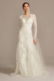 31 delicate and chic flowy wedding dresses. Stretch Illusion Beaded Floral Wedding Dress David S Bridal
