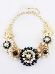 Black And Gold Necklace Fashion Jewelry Black White Bead Flower Gold Chain Necklace Jewelry Fashion Jewelry Necklaces Fashion Jewellery Online Shopping