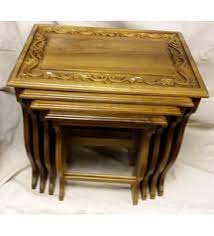 Dijital baskılı çanta zigon sehpa. Ceviz Oyma Zigon Sehpa 4 Lu