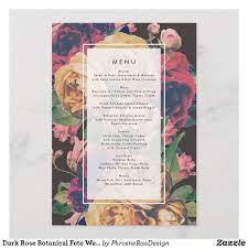 Dark Rose Botanical Fete Wedding Menu Zazzle Com Antique Wedding Invitations Wedding Menu Wedding Reception Menu