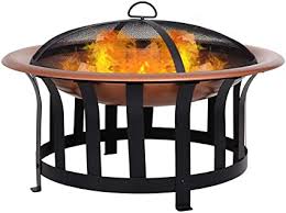 The smooth copper style gives this fire pit a clean, elegant appearance. Amazon Com Outsunny 30 Outdoor Fire Pit Copper Colored Round Metal Wood Bowl With Black Ornate Base Poker Mesh Screen For Ember Protection Garden Outdoor