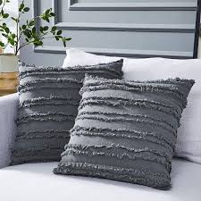 Diamond sofa 18 dual sided faux fur mongolian square accent pillow in white and grey ombre. Amazon Com Longhui Bedding Grey Throw Pillow Cover For Couch Sofa Bed Cotton Linen Decorative Pillows Cushion Covers Gray Color 18 X 18 Inches Set Of 2 Home Kitchen