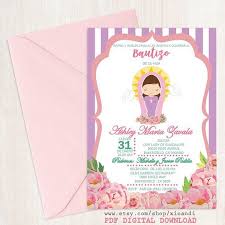 Baptism Baby Girl Invitation English Spanish Virgin Mary Olive Gardens Baby Girl Invitations Girl Invitations